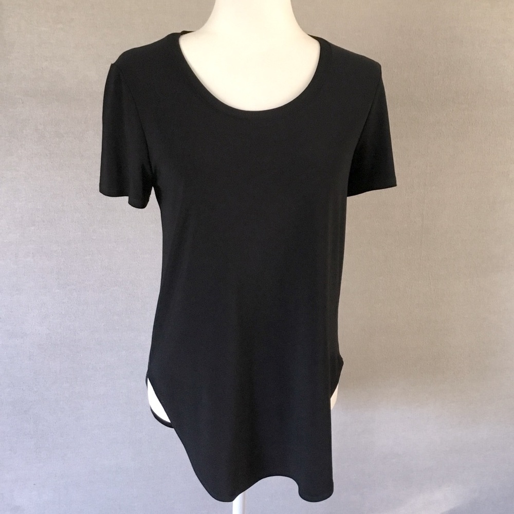 Joseph Ribkoff Black Hi-Low Rounded Hem Scoop Neck Tee Size 6